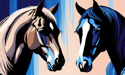 Fototapeta na wymiar Wallpaper representing two horses facing each other.