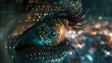 The Digital Eye - Binary Revelation of Artificial Intelligence and Knowledge the Futuristic Fusion of Technology and Cognition - obrazy, fototapety, plakaty