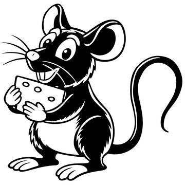 Illustration of cartoon mouse with cheese isolated on transparent background