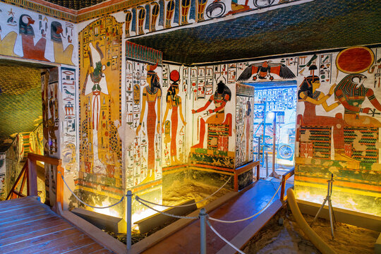 Tomb of Nefertari decorated with colorful paintings in the Valley of the Queens, Luxor West bank, Egypt