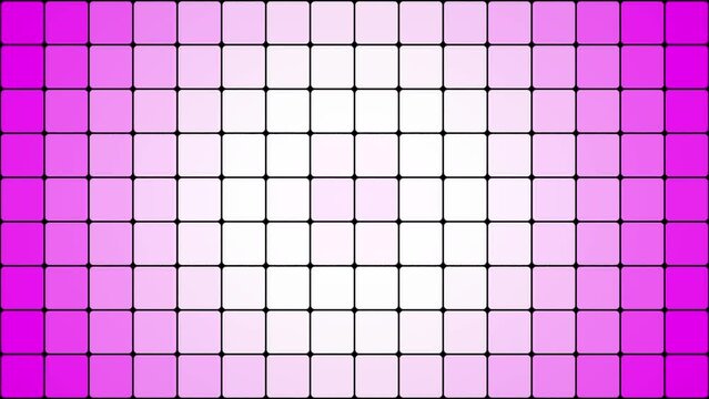 Wand aus leuchtenden pinken und wei&szlig;en quadratischen Elementen mit endlosem Farbwechsel