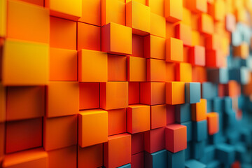 Abstract background made of Yellow and Orange 3D Blocks. Tech 3D Render, ai technology