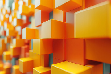 Abstract background made of Yellow and Orange 3D Blocks. Tech 3D Render, ai technology