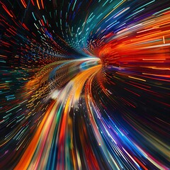 Futuristic Time Journey: Vibrant Light Streaks in Abstract Space