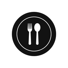 Plate with fork and spoon icon in vector. Food symbol PNG. Cafe or restaurant glyph sign. Meal and eat icon