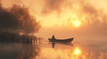 Golden Serenity: Tranquil Morning on the Misty Lake