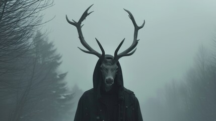 Creepy deer in a foggy forest