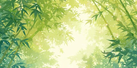 A bamboo forest background with a green and white color scheme in the delicate watercolor style. 