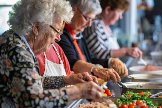 Culinary Workshop for Seniors, Close-Up of Meal Preparation