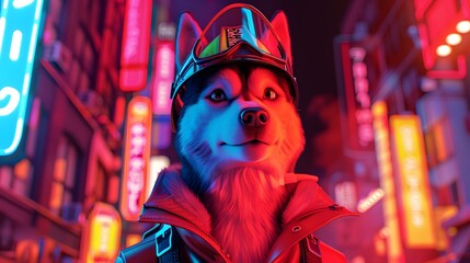 Fototapeta premium Dog firefighter, Portrait of a dog firefighter doing his job.