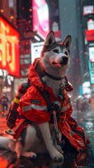 Fototapeta na wymiar Dog firefighter, Portrait of a dog firefighter doing his job.