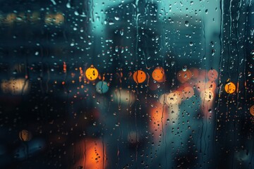 City Lights Through Rain-Speckled Window