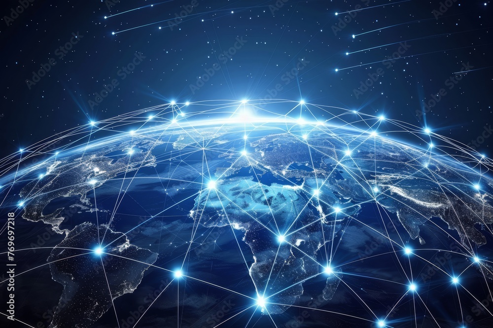 Aufkleber global connectivity. illustrating the concept of digital network connection in the age of media