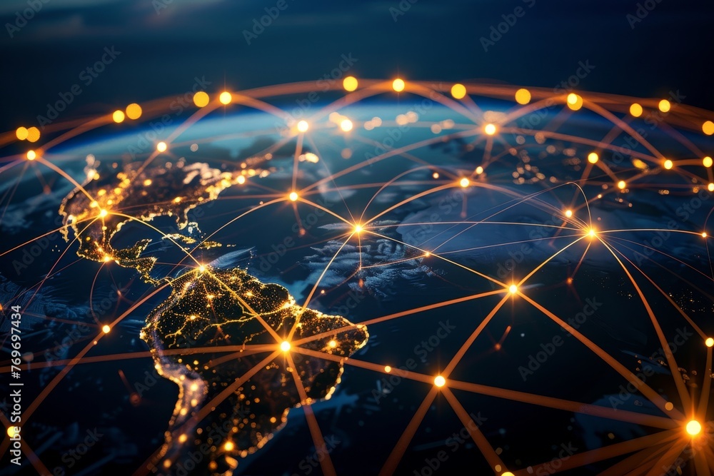 Poster Digital network connection. illustrating global media connectivity and communication integration