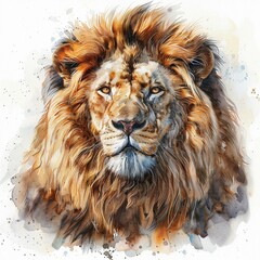 Majestic Lion Portrait in Watercolor