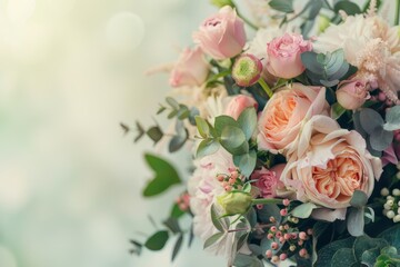 exquisite bouquet of flowers on soft background with copy space for custom text or message