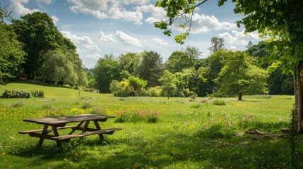 Sunny Afternoon at a Serene Park With Picnic Table