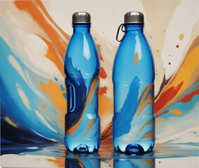 Abstract Water Bottle Painting Illustration: Contemporary Artwork Inspired by Hydration - obrazy, fototapety, plakaty