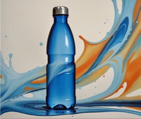 Abstract Water Bottle Painting Illustration: Contemporary Artwork Inspired by Hydration - obrazy, fototapety, plakaty