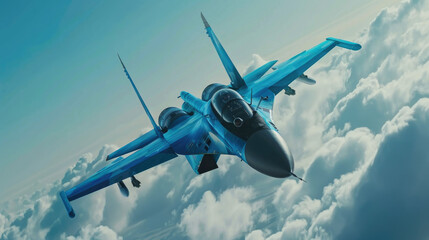 Jet fighter soaring in the sky with acceleration - obrazy, fototapety, plakaty