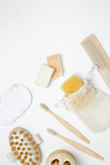 Natural organic eco cosmetics. Soap Eco, reusable cotton pads, loofah natural sponge washcloth,...