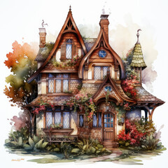 watercolor Kawaii Gingerbread House clipart, Generative Ai