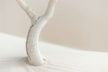 白い砂と白い木