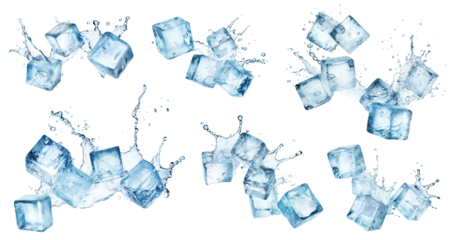 Set of flying melting ice cubes, cut out