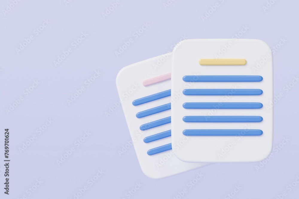 Poster 3d minimal business documents note paper icon. sheets of paper with detail. approved document concep