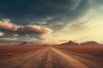Highway road going into the distance. Sunset.