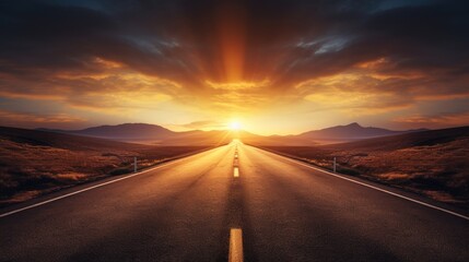 Highway road going into the distance. Sunset.