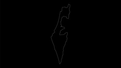 Israel map vector illustration. Drawing with a white line on a black background.