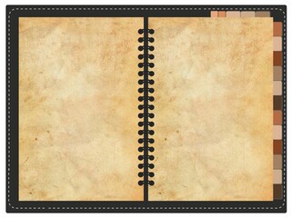 Illustration of a vintage notebook with empty pages and a wooden binding, notebook mockup