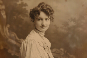 A vintage portrait of a young, beautiful woman from another era