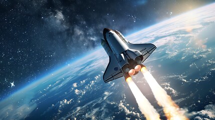 Space Shuttle Atlantis in Earths Orbit, a Marvel of Space Exploration