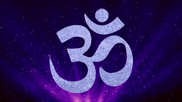 Digital render of a purple om symbol on a bright background