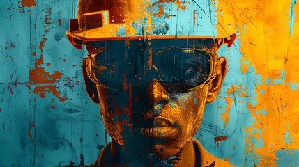 Abstract Portrait of A Building Constriction Worker. Stencil urban Style. Grunge Style. Labor Day, Generative Ai