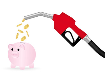 Gas Pump or Fuel Nozzle with Dollar Coins. Gas Station Concept. Vector Illustration Isolated on White Background. 