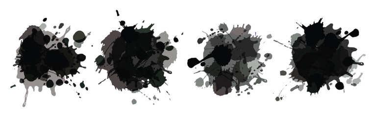 Watercolor blot collection. Black paint grunge brush stroke vector background overlay	