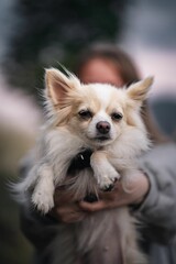 Young woman with a Chihuahua in her arms
