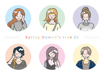 春の女性アイコンセット 01