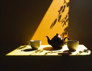 cup of tea and teapot - obrazy, fototapety, plakaty