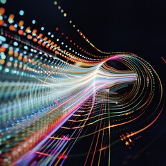 Data Flow Dynamics: Vibrant Light Trails in a Dark Digital Network