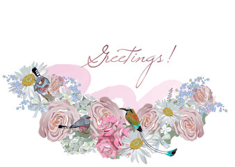 Series of greeting backgrounds with summer and spring flowers for wedding decoration, Valentine's Day, sales and other events . - 769703849