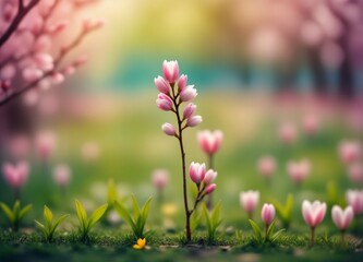 Dreamy Spring Landscape Illustration: Blurry Background of Nature's Renewal