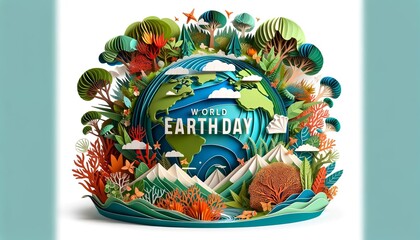 Earth day concept in paper cut style, environment paper art Generative ai