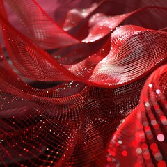 Dynamic Sequins: Red Fabric Closeup with Tulle Texture