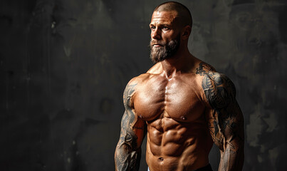 Fototapeta na wymiar A muscular athletic man, studio background