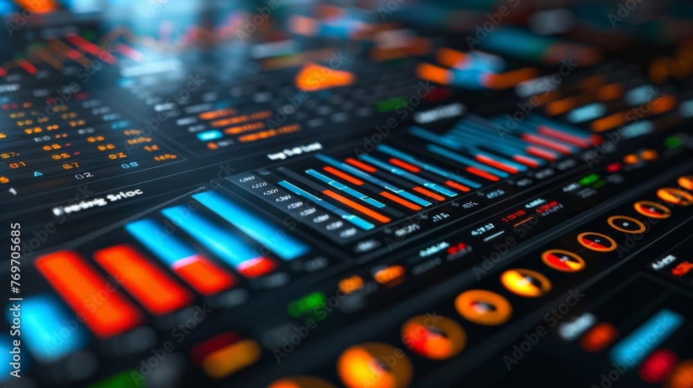 Aufkleber the modern analytics setting showcases a dynamic interface with colorful visuals that track economic
