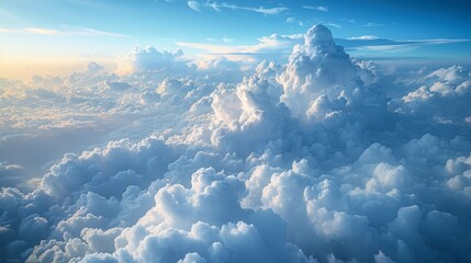 The atmosphere high above the cloud cover is filled with fluffy formations and a serene shade of blue.